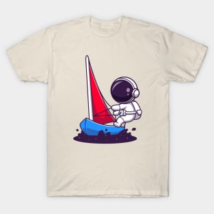 Cute Astronaut Riding Water Bike Jet Ski In Space Cartoon T-Shirt